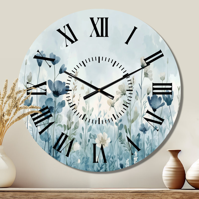 Horloge murale en métal « Prairie florale » - Style cottage, Médium