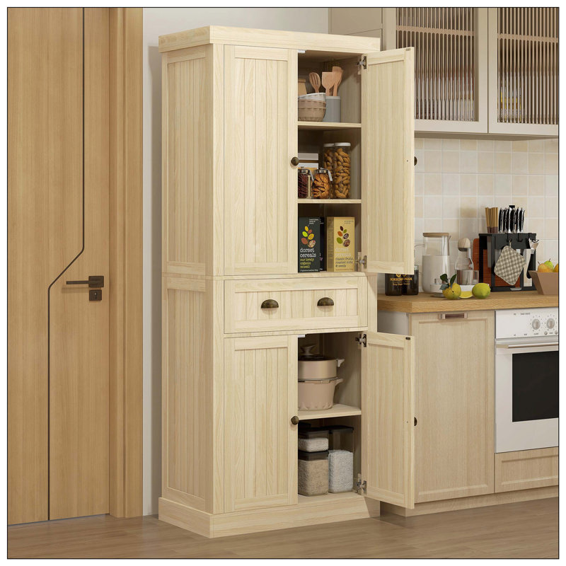 Armoire de cuisine Farmhouse, grande armoire de rangement autoportante avec 4 portes à fermeture douce, 2 tablettes réglables et un tiroir pour la salle à manger