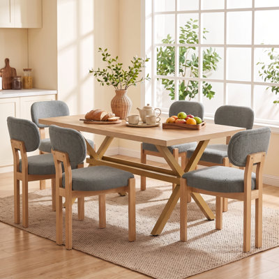 Modern 7-Piece Wood Extendable Dining Table Set With Upholstered Chenille Chairs