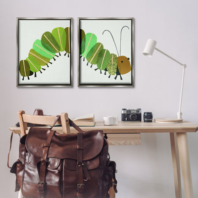 Cute Cozy Caterpillar  2 PC Framed Floater Canvas Set by Jenny Westenhofer
