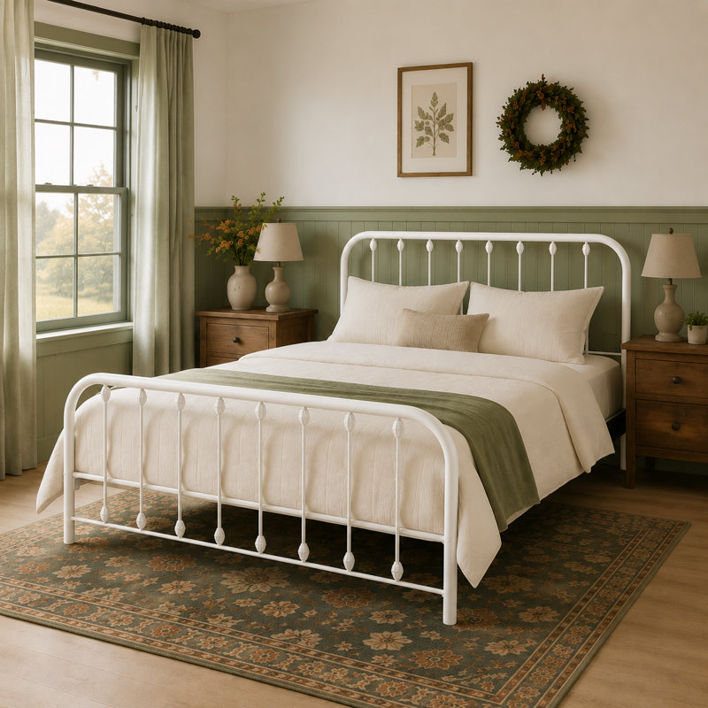 Keyesport Metal Platform Bed, Queen, White