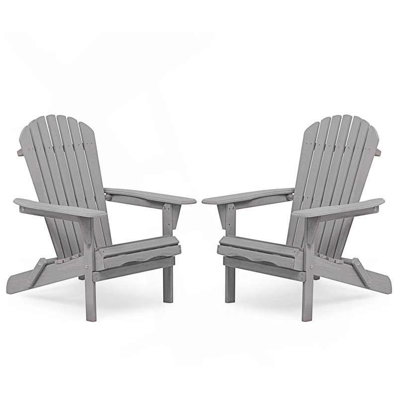 Set Of 2 Wooden Outdoor Folding Adirondack Chair, Outdoor Adirondack Chairs, Gray