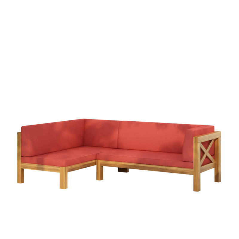 Canapé modulaire d'extérieur en forme de L Ouareau, Orienté à droite, Red, Teck