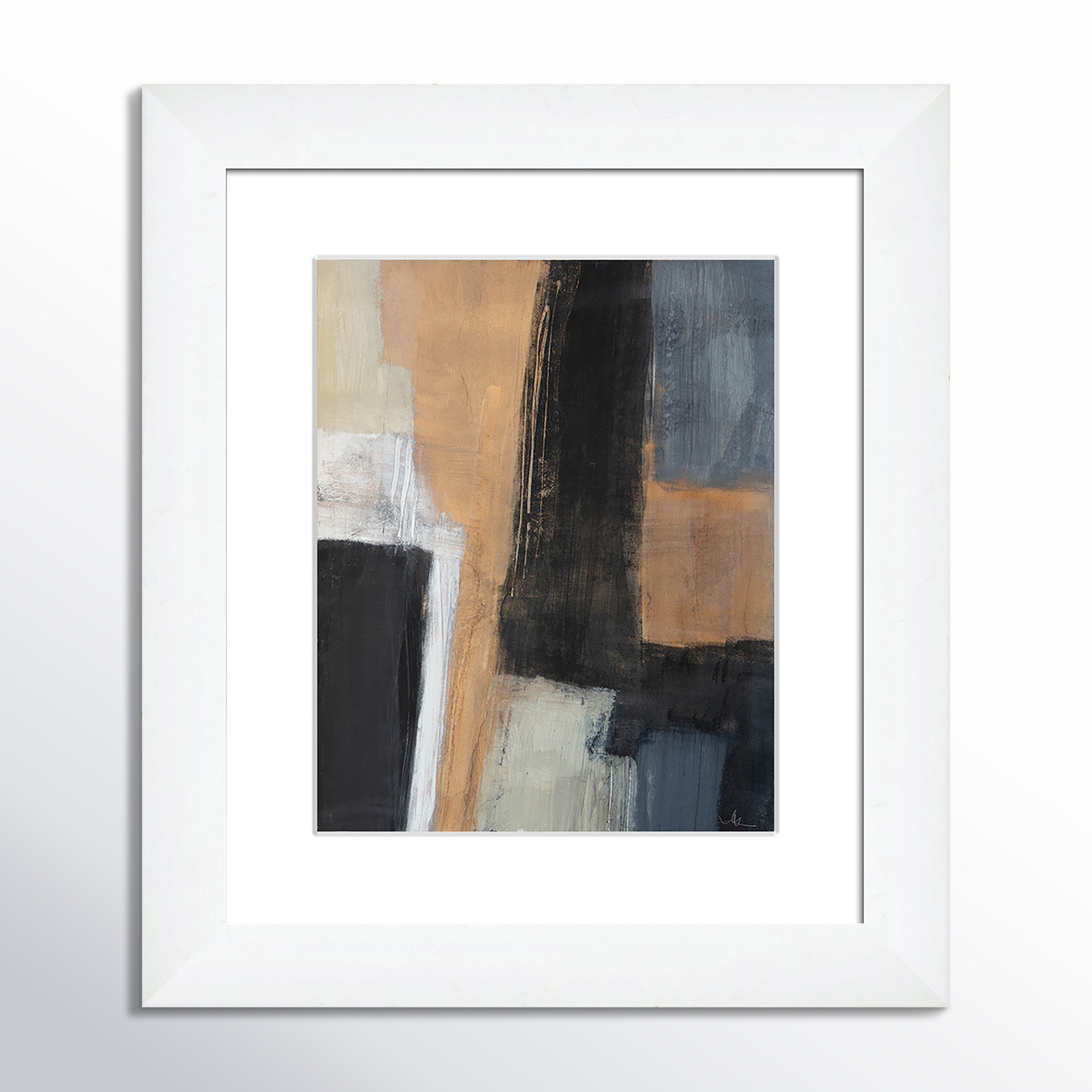Calderon "Metallic Slate I" Print, 16.5" H x 14.5" W x 1.25" D, Natural Cube Frame Matted