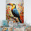 Jaune et bleu, jungle tropicale toucan, art animalier toucan