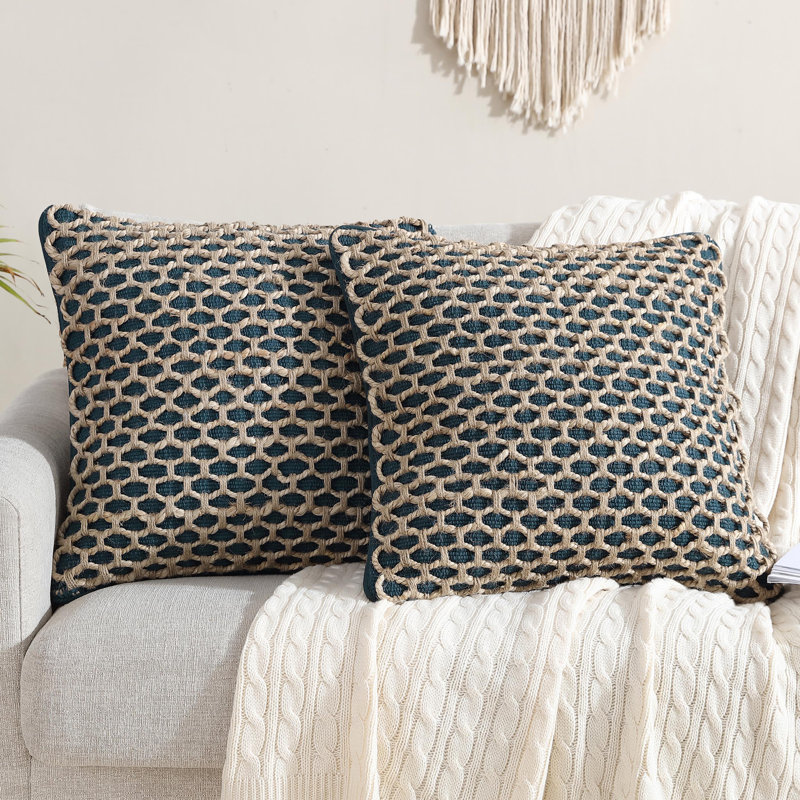 Indigo and Jute 20" Cotton Euro Pillow Covers Set