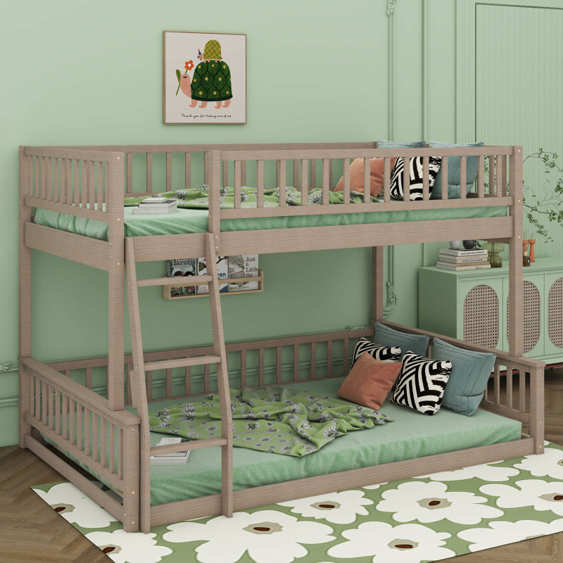 Full XL Over Queen Bunk Bed With Ladder And Guardrails, Walnut