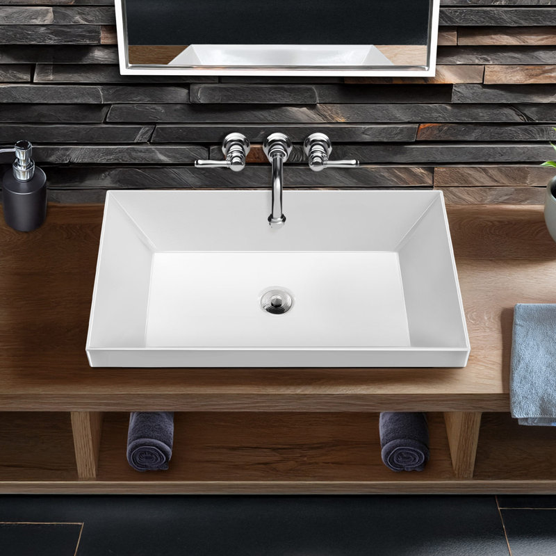 Whitehaus Collection 24" Rectangular Semi-Recessed Bathroom Sink With Center Drain Location