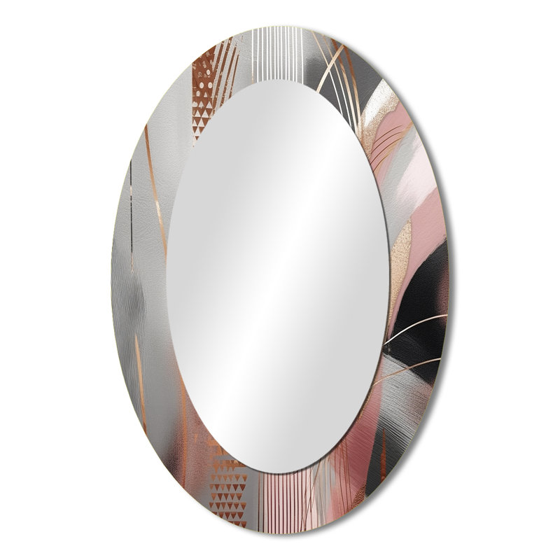 Pink Rosegold Circle Complexity I - Abstract Oval Decorative Mirror On Metal, 36" x 24"