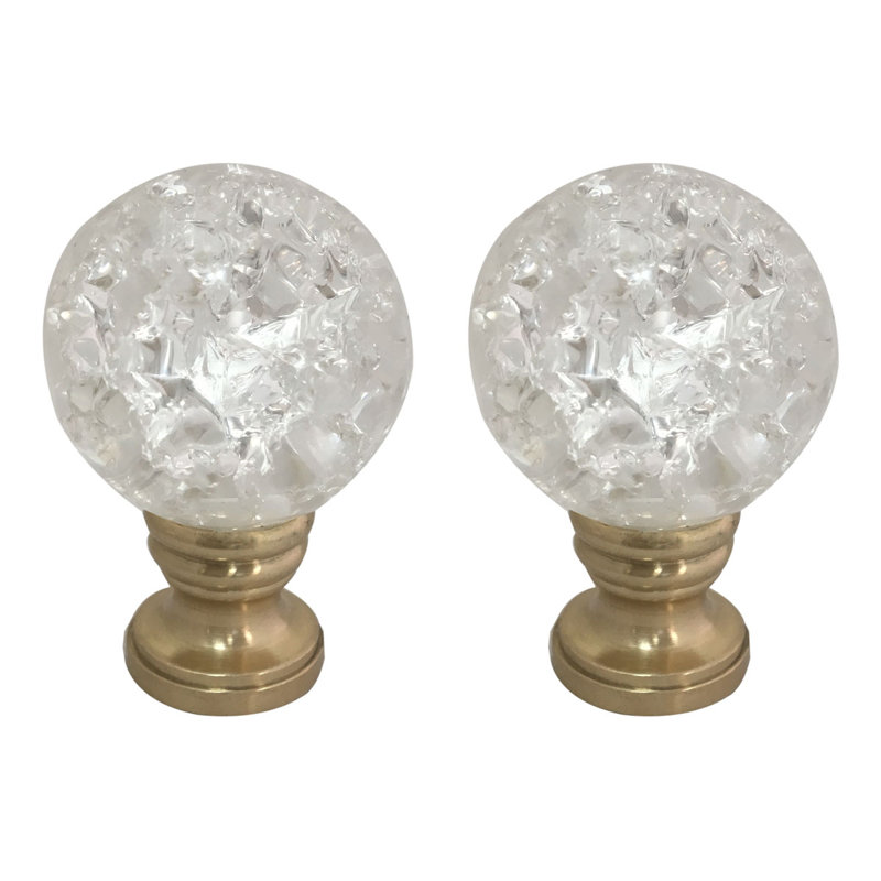 Small Ball Crystal Lamp Finial, Polished Brass Base