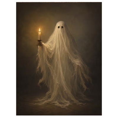 2D Flat, 1pc Gothic Dark Academy Ghosts Holding Candles Wall - Wood Frame Wrap-Around Canvas Panel, Vertical Hanging.