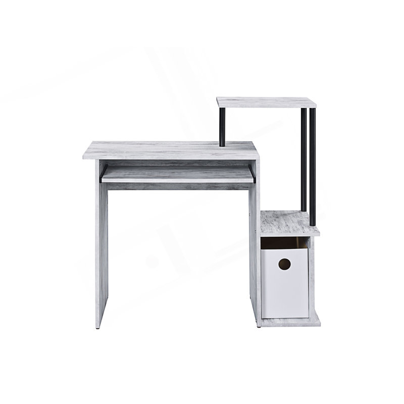 Bureau d'ordinateur avec plateau à clavier, Blanc antique / noir