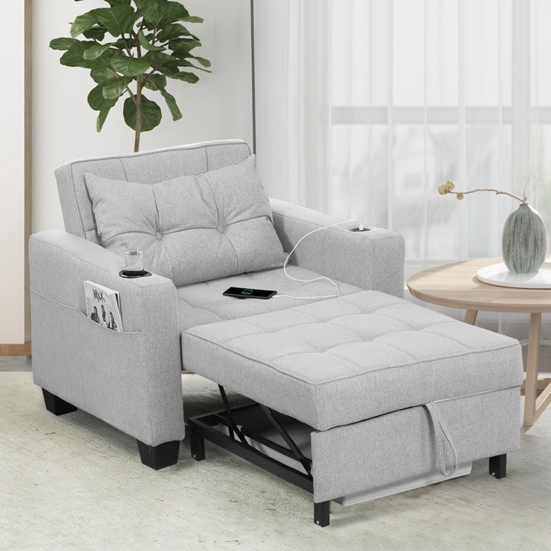 Marcio Upholstered Convertible Backrest Single Sofa Bed Accent Chair, Grey