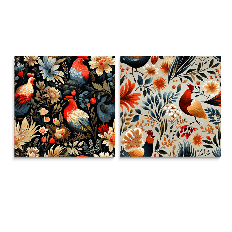 Motif de coq rouge Country Charm, H 36 po x l 73 po