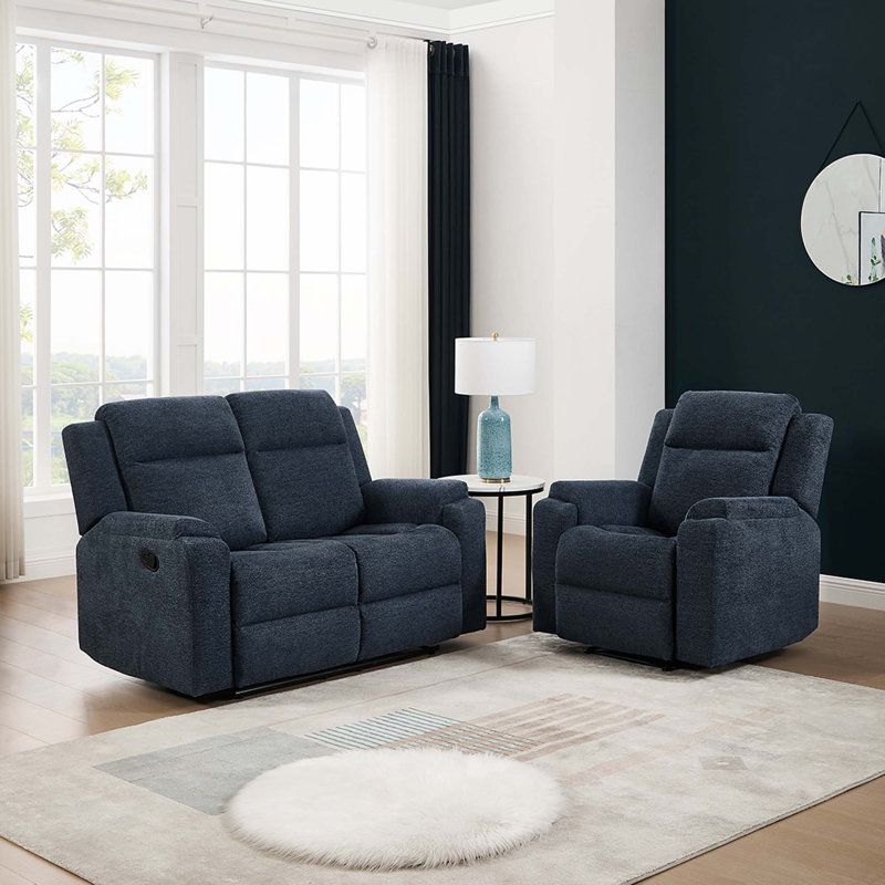 Orka 1+2 Seater Fabric Manual Recliner Living Room Sets Set Blue, Blue