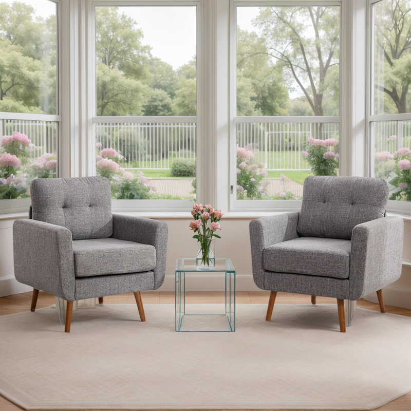 Jadier 30" Wide Tufted Armchair, Gray 100% Polyester