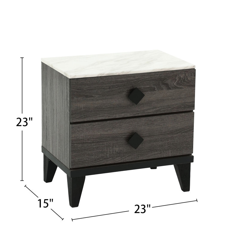 Table de chevet grise en bois avec 2 tiroirs spacieux et support pratique pour 2 pieds