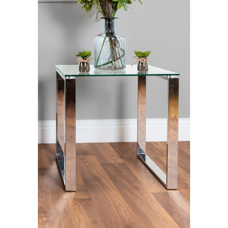Aditya Chrome and Tempered Glass Small Side Table - Modern Design Living Room Table