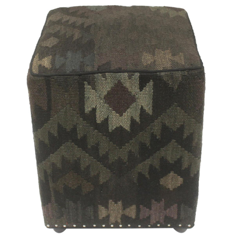 Aprea Upholstered Ottoman, Black/Gray/Brown/Green Wool