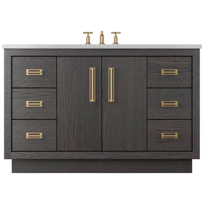 Avalon Single Extra Wide Bath Vanity, Gray Weathered, Satin Gold, 60"