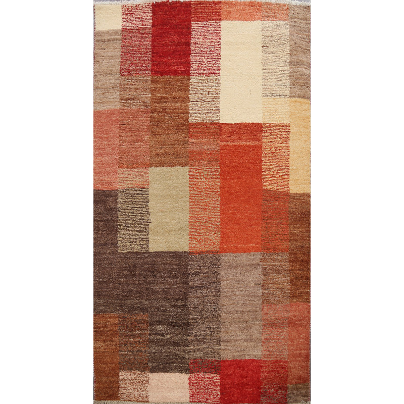 Tapis décoratif en laine brun noué à la main New Age de conception unique 3 pi x 4 pi 7 po