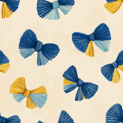 Abstract Bows Wallpaper Navy Blue Removable Mustard Yellow Accents Wall Double Roll