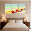 Plage, plage, fleurs, océan, ciel, sable, couleurs vibrantes, scène tropicale, ensemble de 3 impressions sur toile