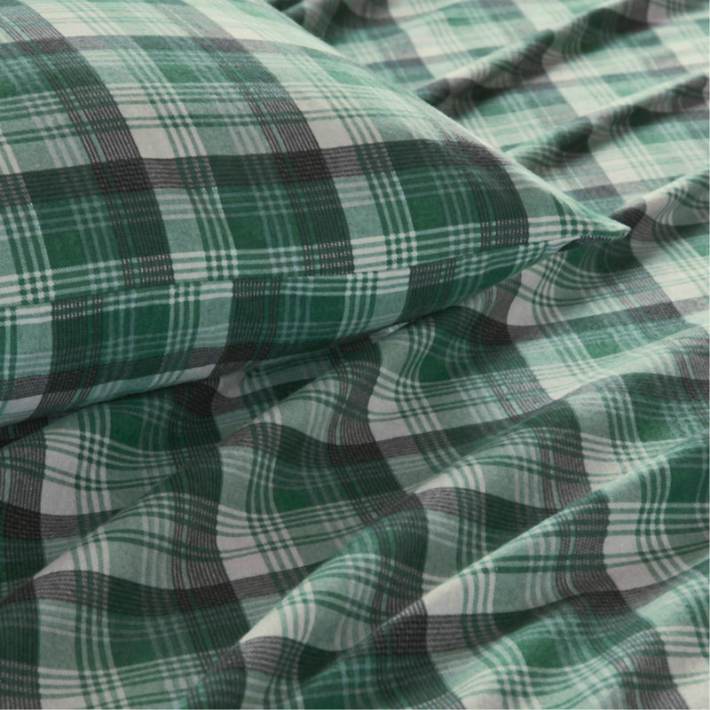 Ensemble de draps 4 pièces à carreaux verts, flanelle 100% coton doux et confortable, Vert