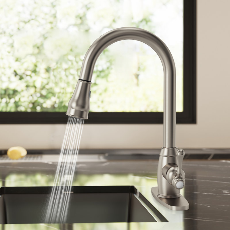 Single-Handle Pull-Down Kitchen Faucet with Dual-Function Sprayer, Brushed Nickel