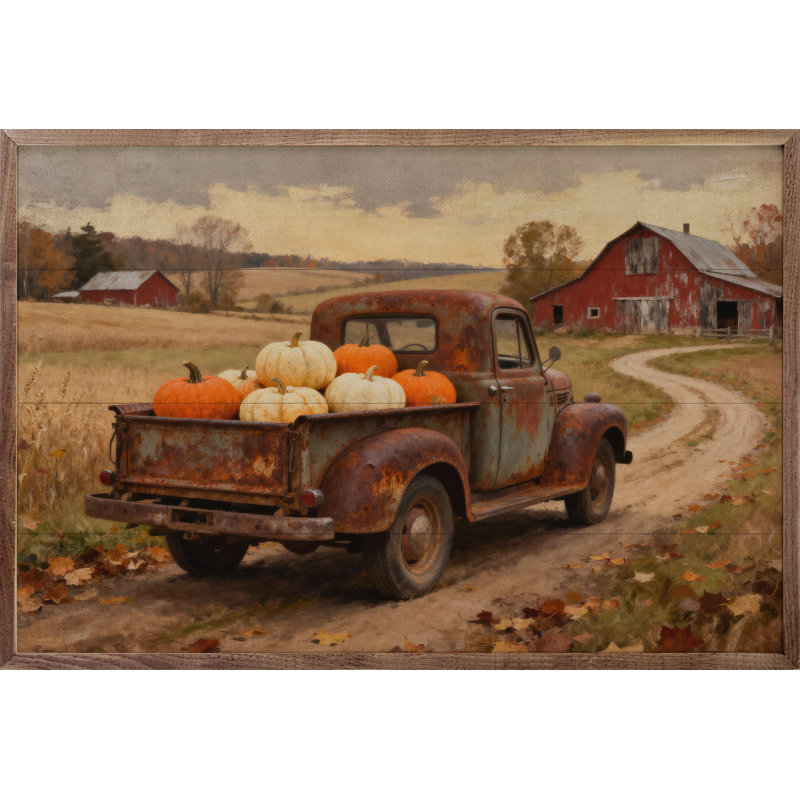 Rusty Pumpkin Truck Headed Home, H 10 po x l 16 po