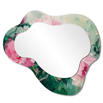 Green Petal Harmony Of Peonies Dance - Peonies Asymmetrical Decorative Mirror, Traditional irregular Wall Mirror, Printed on Metal