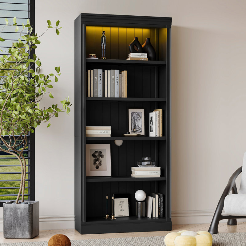 Bibliothèque de 83,4 po de hauteur avec bande lumineuse, Black