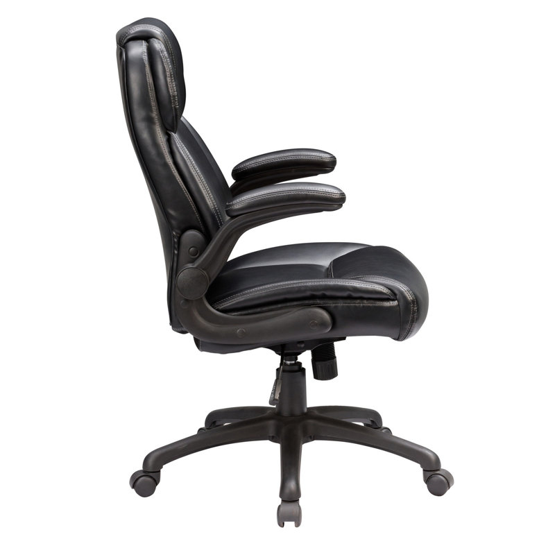 Chaise de bureau en cuir reconstitué à hauteur ajustable - Base en contreplaqué rotatif à 360 degrés rembourrée noire pour un environnement productif