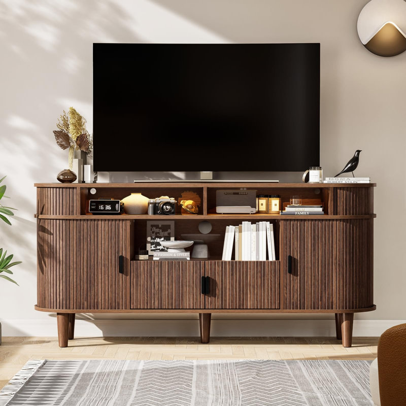 Meuble télé cannelé pour téléviseur de 65 po ou moins, Brun