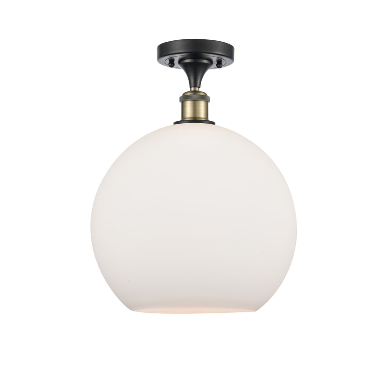 Cindi Glass Semi Flush Mount, Matte White, 16.38" H x 11.75" W x 11.75" D, Black/Antique Brass