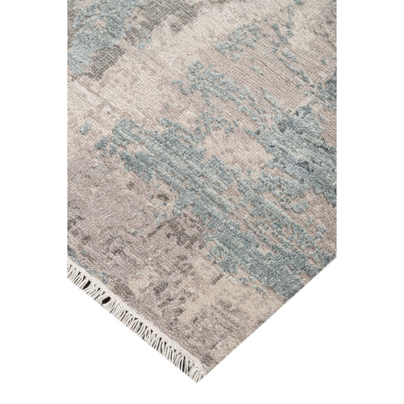 Hand Knotted Area Rug in Blue And Silver