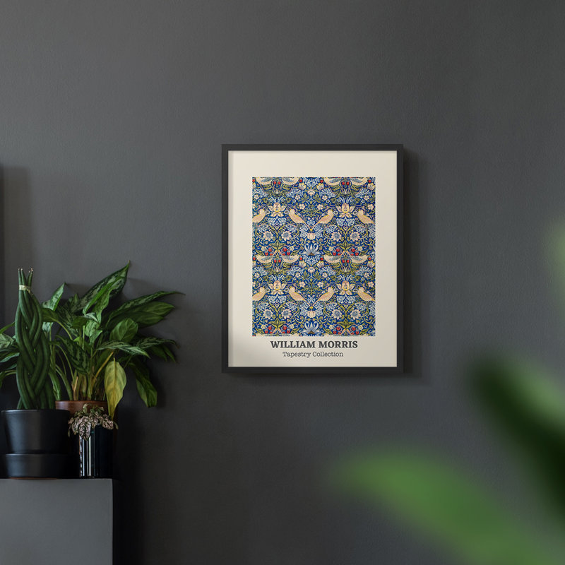 William Morris, reproduction encadrée CCVI, H 14 po x l 11 po, Noyer