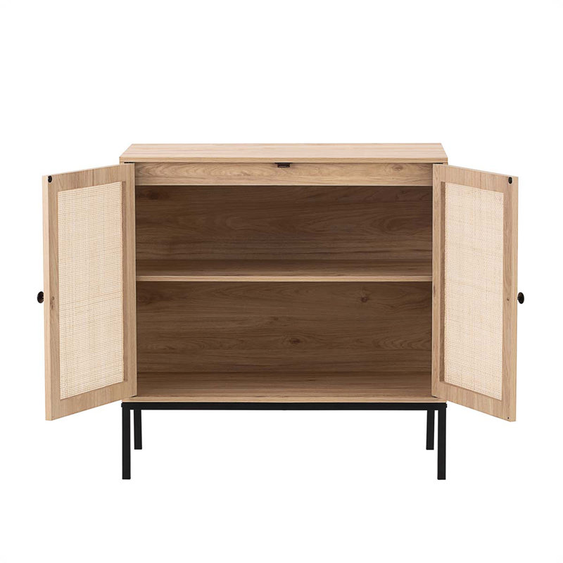 Set Of 2 Rolland A Console Table Side Table With Rattan Door