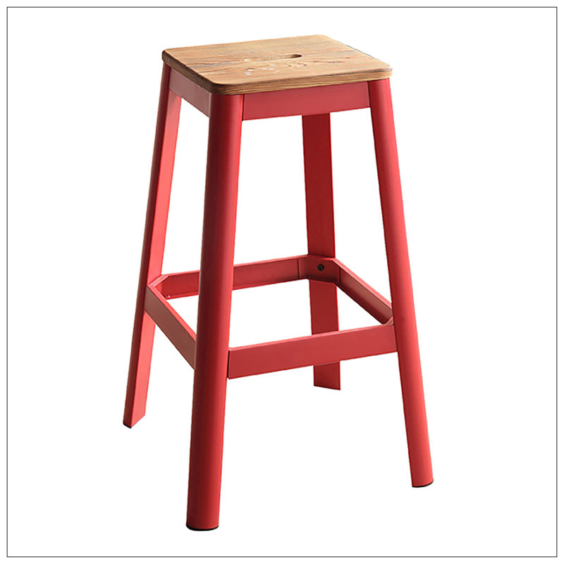 Tabouret de bar sans accoudoirs avec support à barre transversale, Brun/rouge