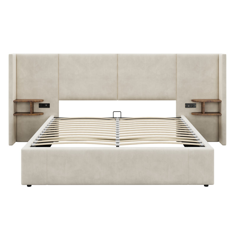 Captola Upholstered Ottoman Storage Bed, Beige, European Kingsize (160 x 200 cm)