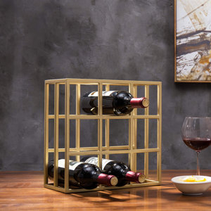 9 Bottle Tabletop Wine Bottle Rack in Gold