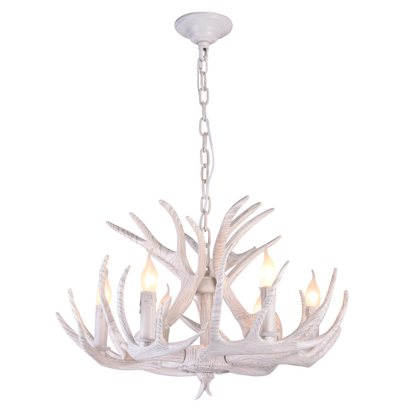 Brenton Eclectic 6 Light White Antler Chandelier