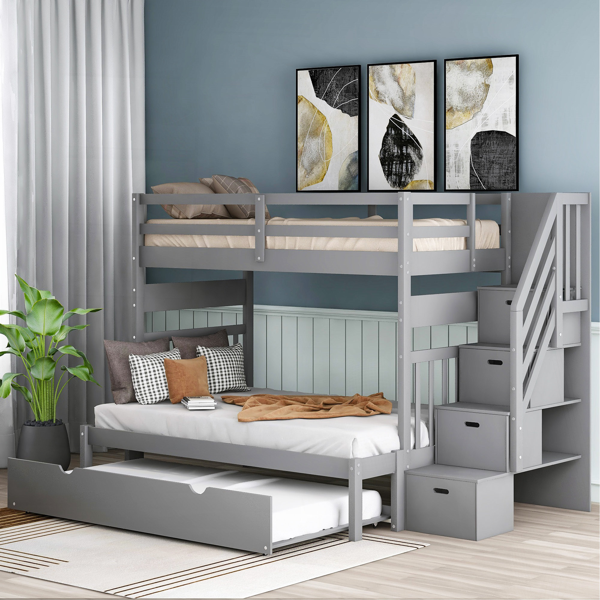 Latitude Run® Twin Over Twin/Full Bunk Bed With Twin Size Trundle ...