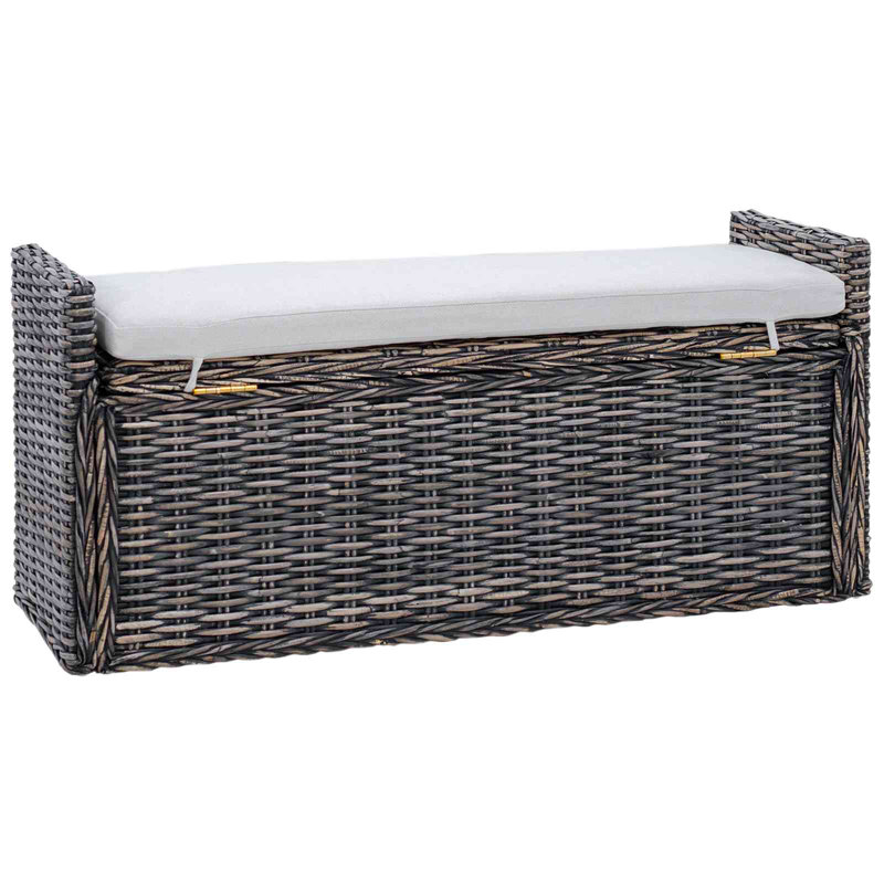 Rattan Storage Bench, Black Wash
