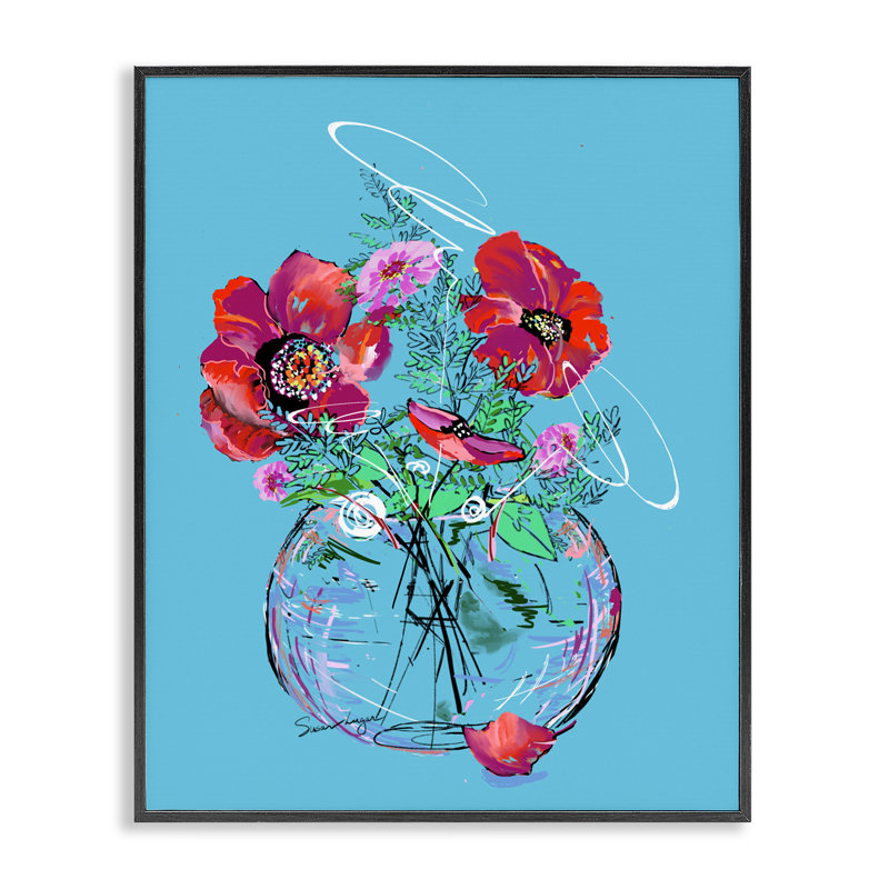 Coquelicots vifs dans un vase transparent, estampe numérique, design par Susan Lugar, H 14 po x l 11 po