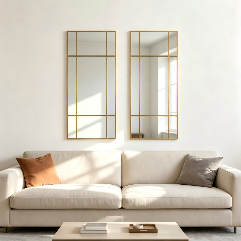 Metal Rectangle Mirror with Hooks, Gold