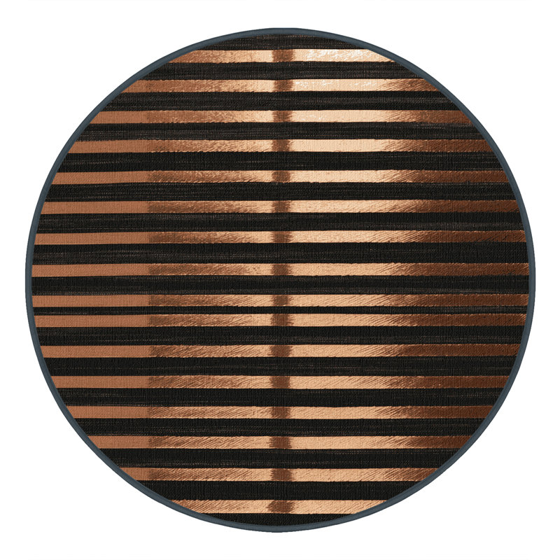 Tapis brun à rayures horizontales lavable à la machine, Rond 4 pi