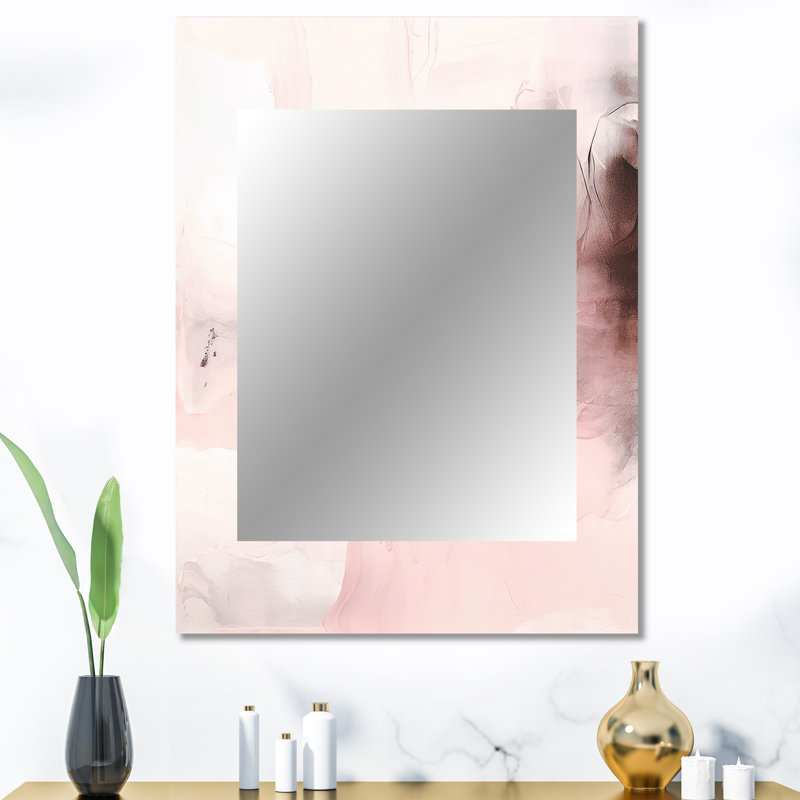 Rose délicat abstrait marbre IV - miroir mural unique en marbre, rose, impression sur métal, 40 po x 30 po