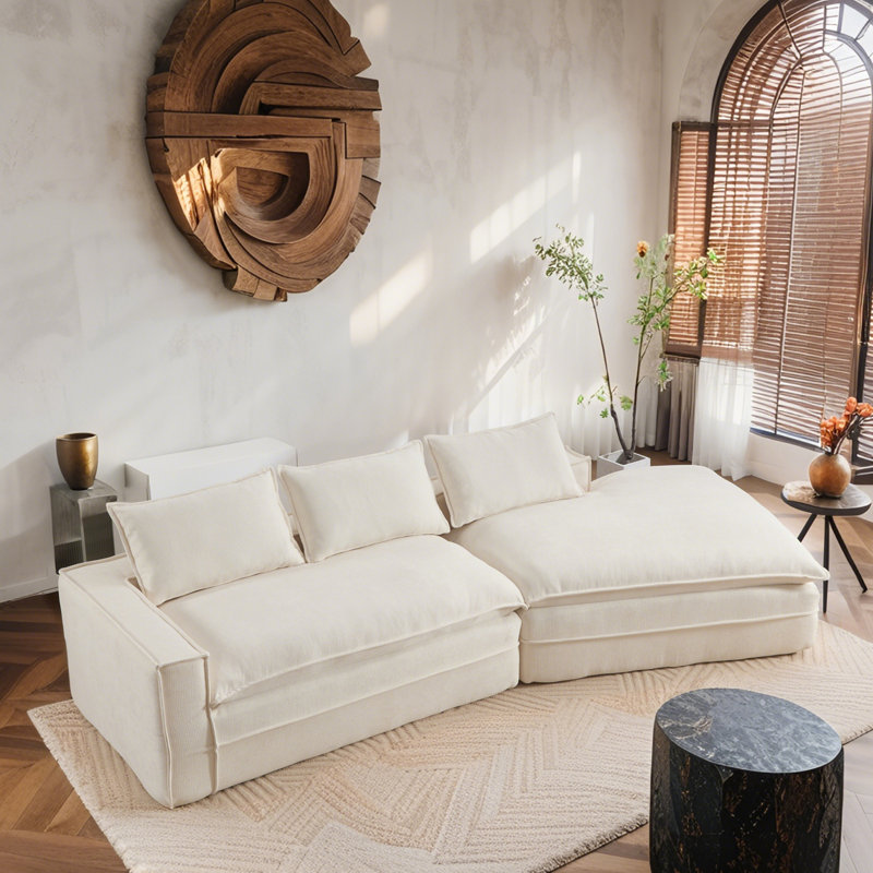 Boneless Black Polyester Fabric Sectional Sofa With Unique Design, White Polyester