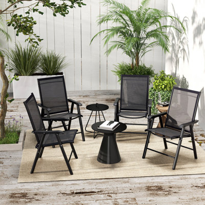 Ensemble de 4 chaises de patio pliantes, de chaises de patio extérieures empilables avec accoudoirs pour la pelouse, le camping, la salle à manger, la plage et la structure en métal